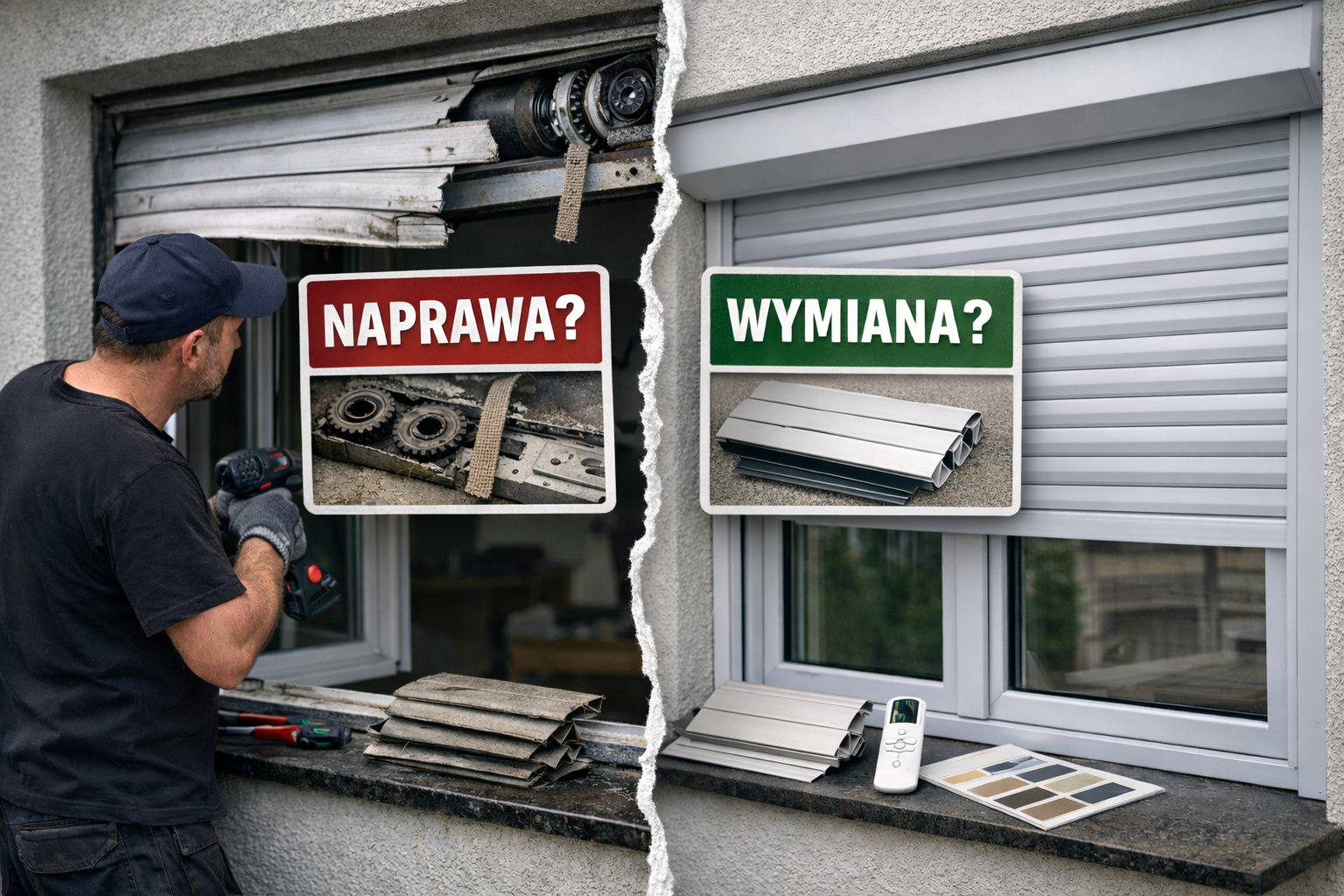 Serwisant ocenia stan rolety zewnętrznej we Wrocławiu – naprawa czy wymiana systemu